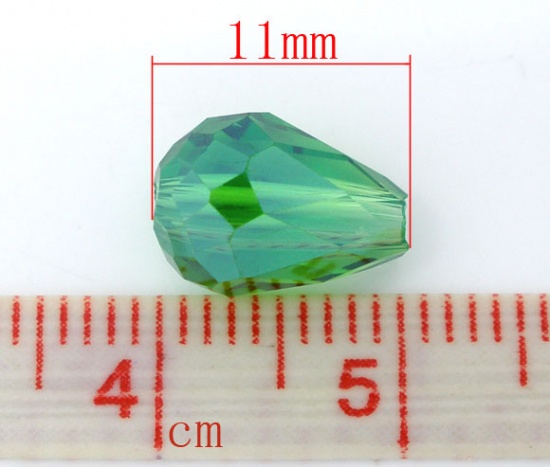 Picture of Crystal Glass Loose Beads Teardrop Green Transparent Faceted About 11mm x 8mm, Hole: Approx 1mm, 50 PCs