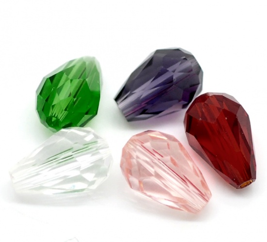 Picture of Crystal Glass Loose Beads Teardrop Mixed Transparent Faceted About 11mm x 8mm, Hole: Approx 1mm, 50 PCs