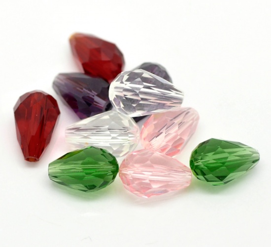 Picture of Crystal Glass Loose Beads Teardrop Mixed Transparent Faceted About 11mm x 8mm, Hole: Approx 1mm, 50 PCs
