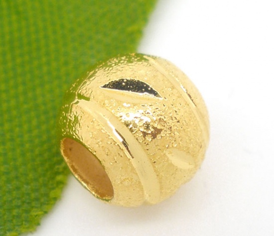 Picture of Brass Spacer Beads Ball Gold Plated Carved Sparkledust About 8mm( 3/8") Dia, Hole: Approx 3.8mm, 50 PCs                                                                                                                                                       