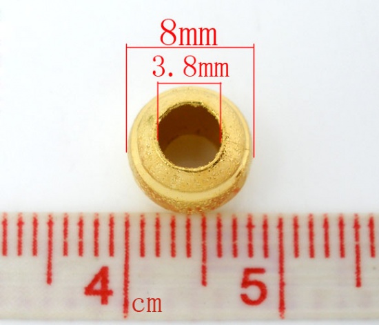 Picture of Brass Spacer Beads Ball Gold Plated Carved Sparkledust About 8mm( 3/8") Dia, Hole: Approx 3.8mm, 50 PCs