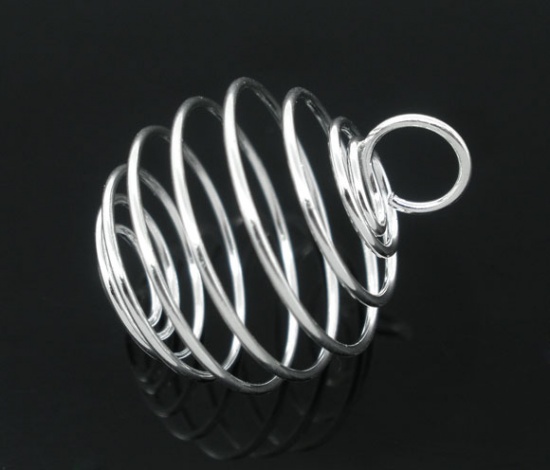 Picture of Alloy Spiral Bead Cages Pendants Lantern Silver Plated 25mm x 20mm, 40 PCs