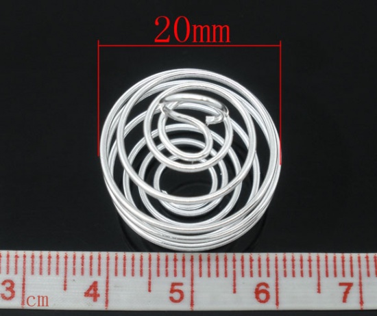 Immagine di Lega di Ferro Spirale Spirale Gabbia Pendenti Lanterna Argento Placcato 25mm x 20mm, 40 Pz