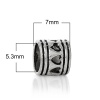 Picture of Zinc Based Alloy European Style Large Hole Charm Beads Cylinder Antique Silver Heart Carved About 7mm x 7mm, Hole: Approx 5.3mm, 1000 PCs