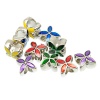 Bild von Zinklegierung European Stil Charm Großlochperlen Mix Silberfarben Emaille 4 Blatt Blumen 13x10mm, 10 Stücke