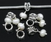 Picture of European Style Large Hole Charm Dangle Beads Flat Round Silver Plated Milk White 23mm x 8mm, 10 PCs