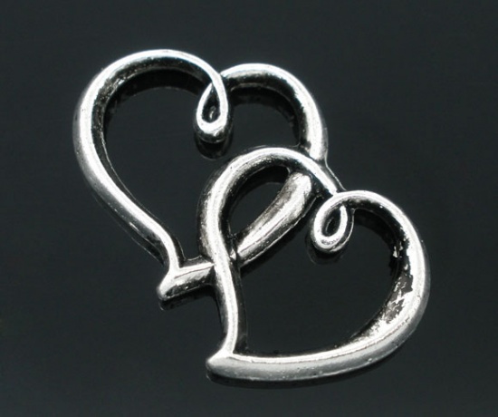 Picture of Zinc Based Alloy Pendants Heart Antique Silver 3.2cm x2.5cm(1 2/8" x1"), 20 PCs