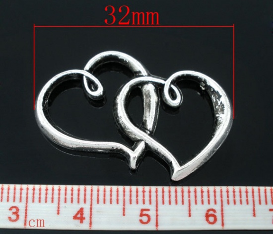 Picture of Zinc Based Alloy Pendants Heart Antique Silver 3.2cm x2.5cm(1 2/8" x1"), 20 PCs