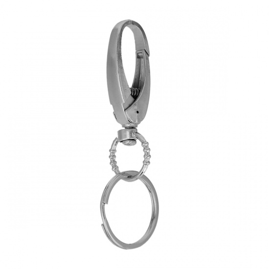 Изображение Кольцо для Ключей с цепочкой 75мм Поворотный Застежка серебряный Тон , Проданный 5 шт|уп