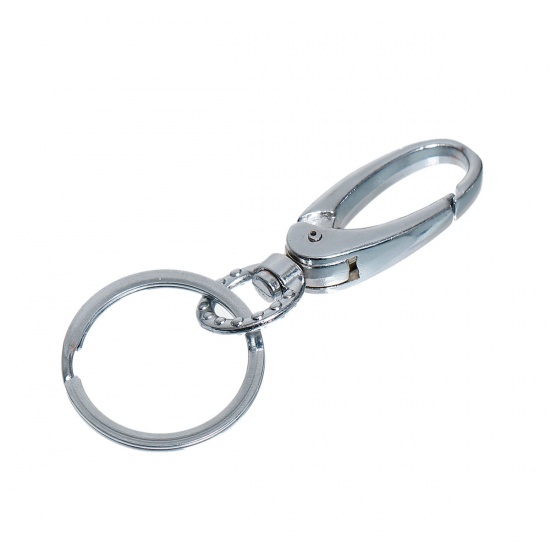 Picture of Iron Based Alloy Keychain & Keyring Round Swivel Clasp Silver Tone 7.5cm Dia, 5 PCs