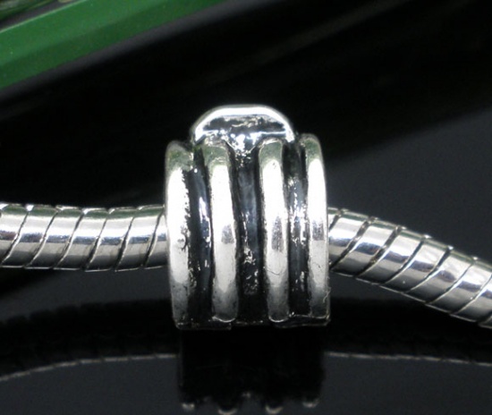Immagine di Rame Stile Europeo Cilindrico Argento Antico Striscia 10.0mm x 9.0mm, 10 Pz