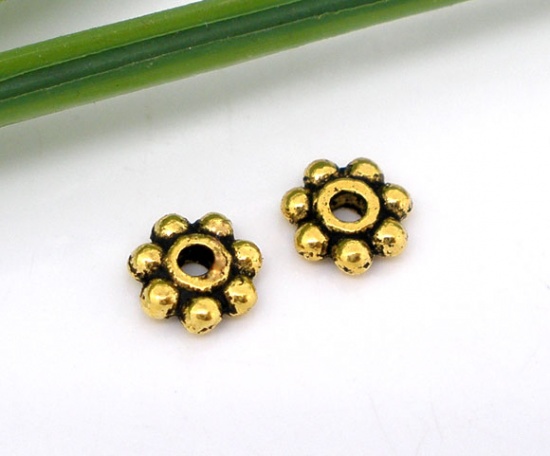 Bild von Zinklegierung Perlen Blumen Antik Gold ca. 5mm x 5mm, Loch:ca. 0.8mm, 400 Stück