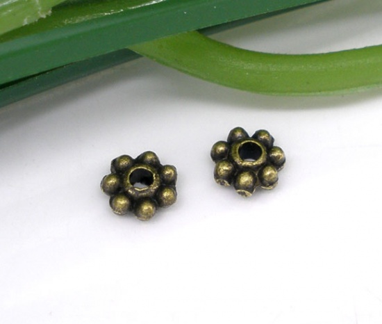 Picture of Zinc Based Alloy Spacer Beads Flower Antique Bronze About 4mm x 4mm, Hole:Approx 0.8mm, 1000 PCs