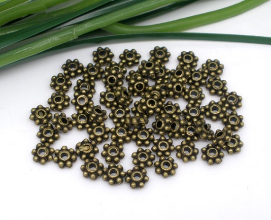 Picture of Zinc Based Alloy Spacer Beads Flower Antique Bronze About 4mm x 4mm, Hole:Approx 0.8mm, 1000 PCs