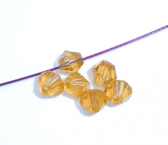 Picture of Crystal Glass Loose Beads Bicone Gold Champagne Faceted 4mm( 1/8") x 4mm( 1/8"), Hole: Approx 0.8mm, 400 PCs