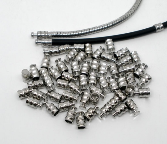 Immagine di 100 Silver Tone Threaded Snake Chain End Tips Caps 7.2x4.2mm