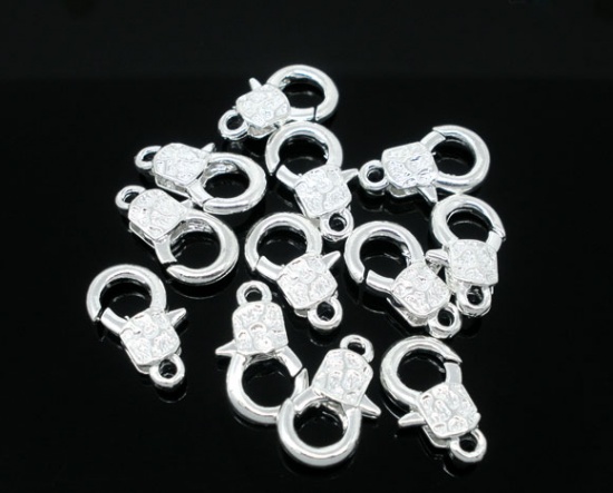 Picture of Brass Lobster Clasps Silver Plated Carved Carved 16mm( 5/8") x 9mm( 3/8"), 20 PCs                                                                                                                                                                             