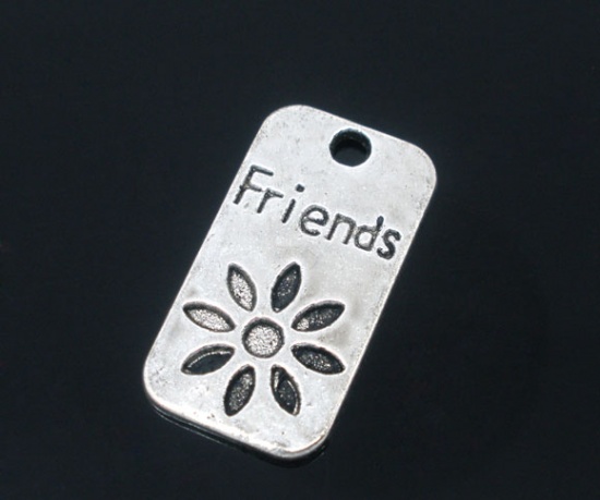 Picture of 20 Antique Silver Color "Friends" Charm Tags/Pendants 23x13mm