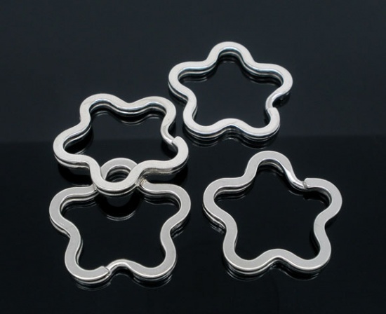 Picture of Iron Based Alloy Keychain & Keyring Flower Silver Tone 3.5cm x 3.4cm, 10 PCs