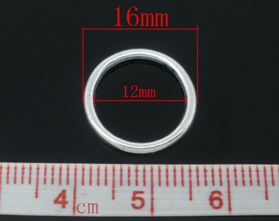 Picture of 1.6mm Zinc Based Alloy Closed Soldered Jump Rings Findings Round Antique Silver Color 16mm Dia, 100 PCs