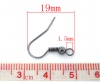 Picture of Brass Ear Wire Hooks Earring Findings Gunmetal 18mm( 6/8") x 19mm( 6/8"), Post/ Wire Size: (22 gauge), 200 PCs                                                                                                                                                
