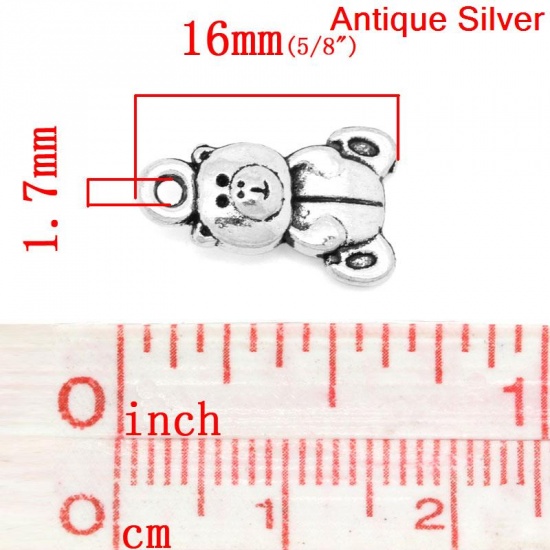 Picture of Charm Pendants Bear Antique Silver 16mm( 5/8") x 10mm( 3/8"), 50 PCs