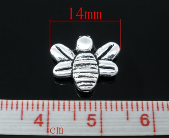 Picture of Zinc Based Alloy Beads Bee Antique Silver Color About 14mm x 12mm, Hole:Approx 1mm, 50 PCs