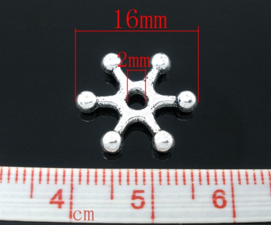 Picture of Zinc Based Alloy Spacer Beads Snowflake Antique Silver Color About 16mm x 14mm, Hole:Approx 2mm, 50 PCs