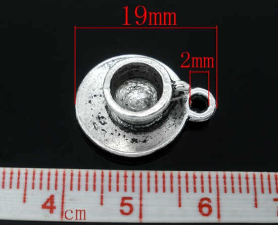 Picture of Zinc Based Alloy Charms Coffee/ Tea Cup Mug Tableware Antique Silver Color 19mm( 6/8") x 15mm( 5/8"), 20 PCs