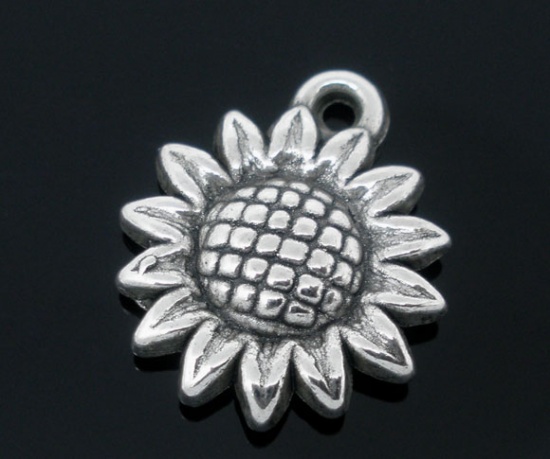 Picture of Acrylic Charms Sunflower Silver Tone Dot Pattern 19mm x 16mm, 100 PCs