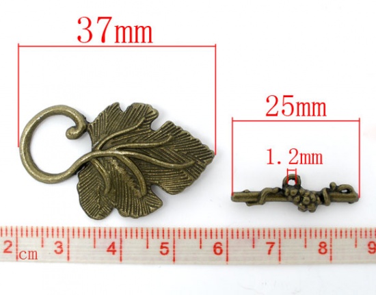 Picture of Zinc Based Alloy Toggle Clasps Grape Leaf Antique Bronze 37mm x 23mm 25mm x 8mm, 20 Sets