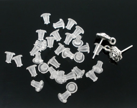 Picture of Rubber Ear Nuts Post Stopper Earring Findings Clear 5x5mm(2/8"x 2/8"), 1000 PCs