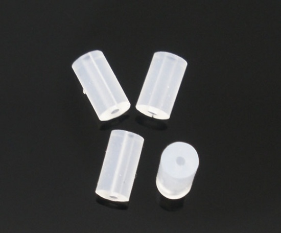 Picture of Silicone Ear Nuts Post Stopper Earring Findings Cylinder White 4mm x 2mm, 1000 PCs