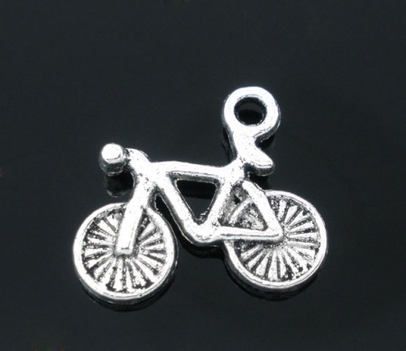 Zinc Based Alloy Charms Travel Bicycle Antique Silver Color 15mm( 5/8") x 13mm( 4/8"), 50 PCs