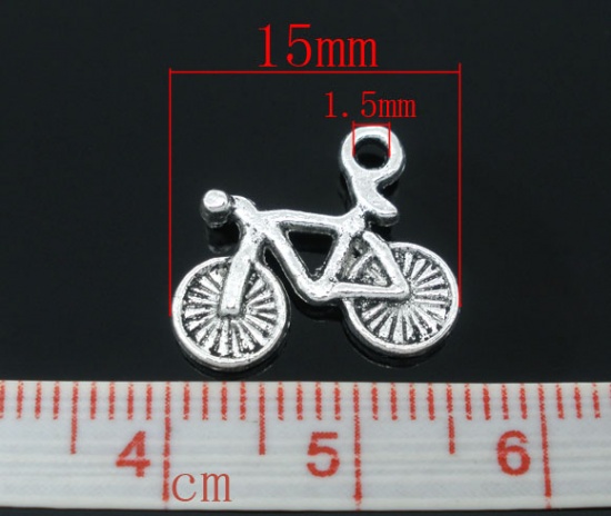 Picture of Zinc Based Alloy Charms Travel Bicycle Antique Silver Color 15mm( 5/8") x 13mm( 4/8"), 50 PCs