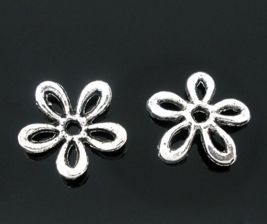 Picture of Zinc Based Alloy Spacer Beads Flower Antique Silver Color About 11mm x 11mm, Hole:Approx 1.4mm, 100 PCs