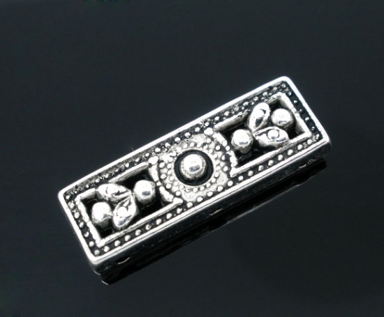 Bild von Zinklegierung Zwischenperlen Spacer Perlen Rechteck Antiksilber Filigran Farbe Plattiert ca. 26mm x 9mm, Loch:ca. 1mm, 20 Stück