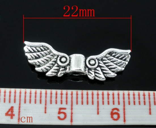 Picture of Zinc Based Alloy Spacer Beads Angel Wing Antique Silver Color About 22mm x 7mm, Hole:Approx 1.3mm, 50 PCs