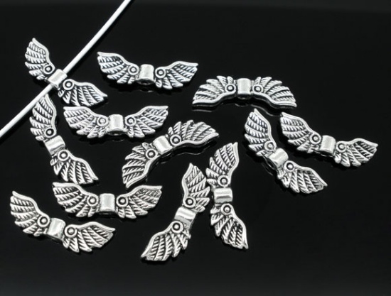 Picture of Zinc Based Alloy Spacer Beads Angel Wing Antique Silver Color About 22mm x 7mm, Hole:Approx 1.3mm, 50 PCs