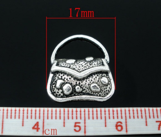 亜鉛合金 チャームペンダント バッグ 銀古美 19.0mm x 17.0mm、 50 PCs  の画像