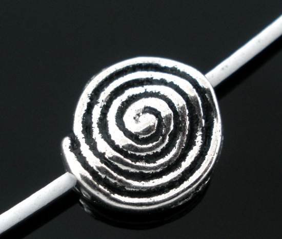 Picture of Zinc Based Alloy Spacer Beads Round Antique Silver Color Spiral Carved About 12mm x 11mm, Hole:Approx 1mm, 50 PCs