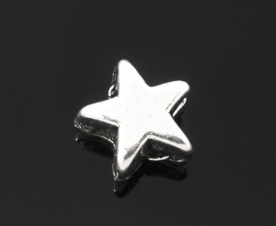 亜鉛合金 メタル/金属 スペーサー ビーズ 星 銀古美 約6mm x 6mm、穴：約1.5mm、 200 個 の画像