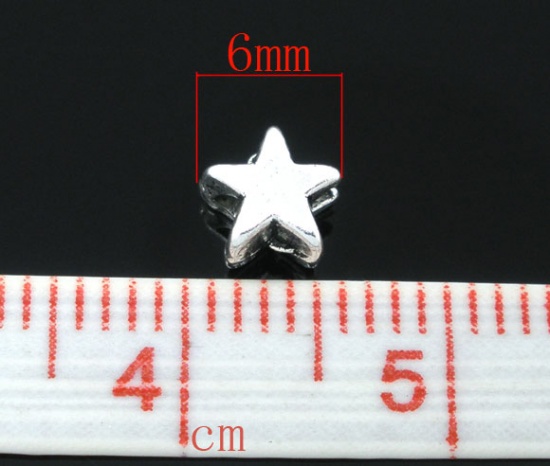 Immagine di Lega di Zinco Separatori Perline Stella Argento Antico Nulla Disegno Circa 6mm x 6mm, Foro:Circa 1.5mm, 200 Pz