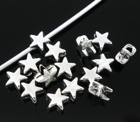 Immagine di Lega di Zinco Separatori Perline Stella Argento Antico Nulla Disegno Circa 6mm x 6mm, Foro:Circa 1.5mm, 200 Pz