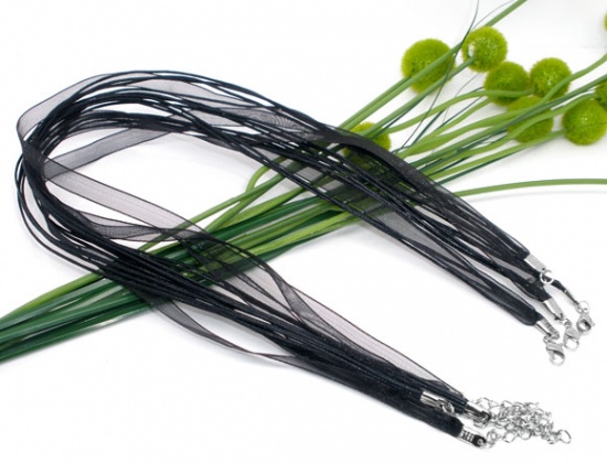 Imagen de Collares Cinta de Organza & Cuerda de Cera Negro,43cm de longitud 20 Unidades