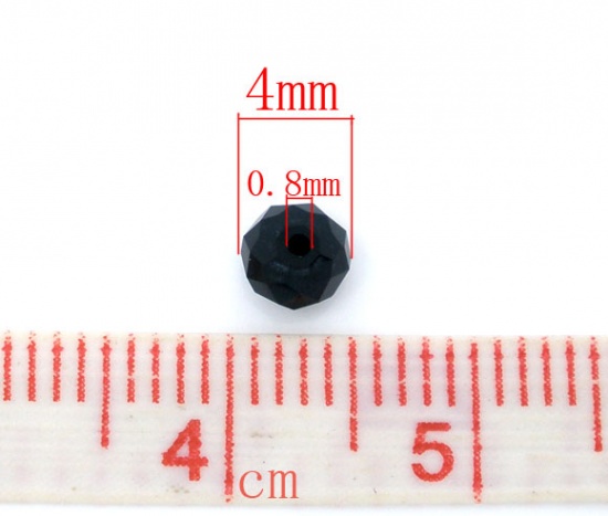 クリスタルガラスビーズ フラットラウンド 黒 ファセット・カット 約 4mm直径、 穴：約 0.8mm、 200 個 の画像