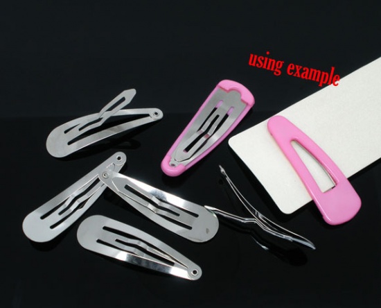 Picture of Alloy Snap Hair Clips Teardrop Silver Tone 49mm x 13mm, 20 PCs