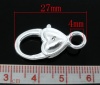 Picture of Zinc Based Alloy Lobster Clasps Silver Plated Heart Carved 27mm x 14mm, 10 PCs