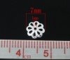 Image de Coupelle Filigranée en Alliage Fleur Argenté Creux (Approprié à Perle 8mm - 16mm) 7mm x 7mm, 2000 PCs