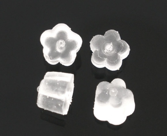Picture of Rubber Ear Nuts Post Stopper Earring Findings Flower Clear 4mm( 1/8") x 4mm( 1/8"), 1000 PCs